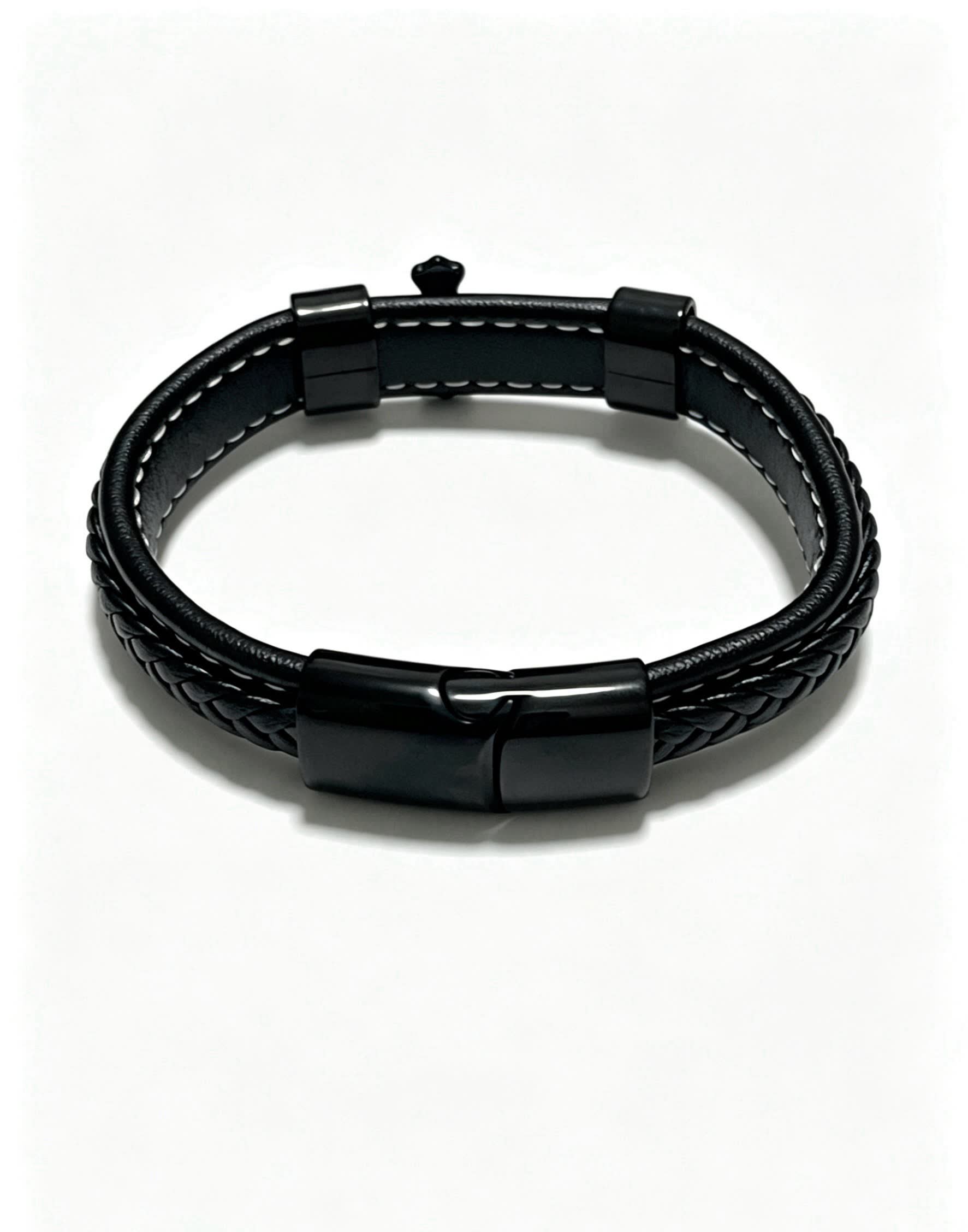 Chrome Hearts Black Leather Bracelet with Cross Clasp